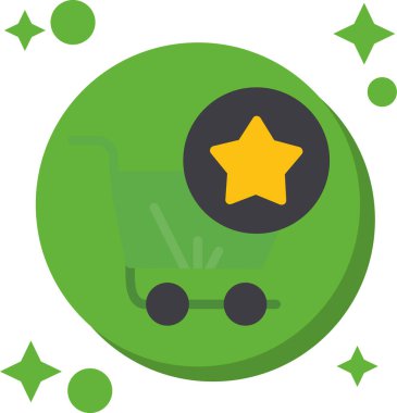 Yeşil yıldızların arka planında bir yıldız taşıyan araba, vektör illüstrasyonu