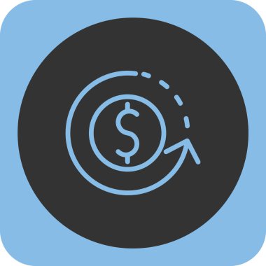 Dolar vektör simgesi. Bu yuvarlak düz kare düğme mavi ve gri renkler kullanır ve beyaz bir arkaplanda izole edilir