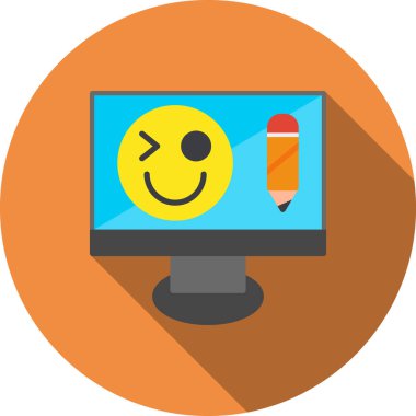 Gülen suratlı ve gülümseyen ikonlu bir laptop. vektör illüstrasyonu