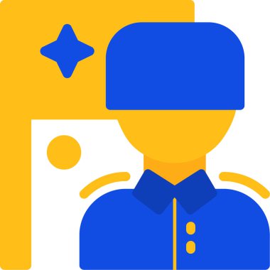 Ukrayna bayrağı taşıyan bir adamın vektör çizimi.