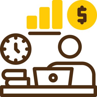 Finansal tablo simgesi. Vektör biçimi yuvarlak açılı düz ikonik sembol, sarı renk, beyaz arkaplan.