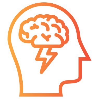 Beyin vektör simgesi. biçim düz sembol, turuncu renk, yuvarlak açılar, beyaz arkaplan