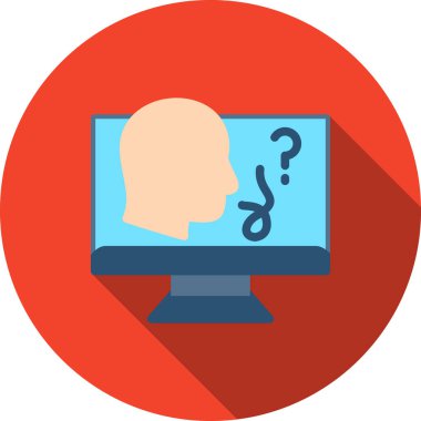 Soru işareti ile bilgisayar monitörü, web simgesi vektör illüstrasyonu