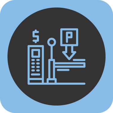 ATM glyph simgesi. bu yuvarlak kare sembol beyaz arkaplanda mavi ve gri renklerle çizilir.