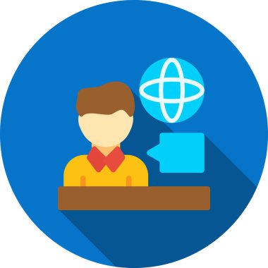 Düz dizüstü bilgisayarı olan bir adam simgesi