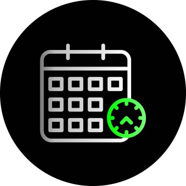 Takvim tarihi simgesi. biçim iki renkli düz sembol, eko yeşil ve siyah renkler, yuvarlak açılar, beyaz arkaplan.