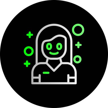 Beyaz arkaplanda izole bir gülümseme simgesi olan kadın