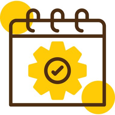 tarih ve saat simgesi. Vektör biçimi düz sembol, sarı renk, yuvarlak açı, beyaz arkaplan.