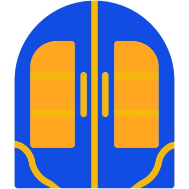 Beyaz arkaplanın mavi ve sarı çizgi film ikonunun vektör çizimi