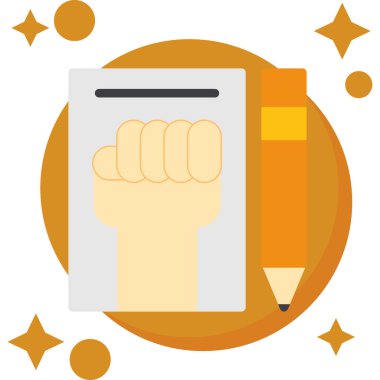 Vektör çizimi. Boş bir defteri kalemle tutan düz bir el tasarımı. iş, finans, yönetim kavramı.