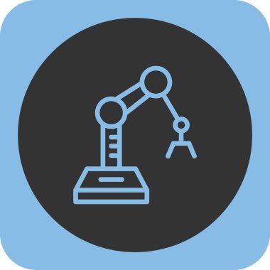 Robotik kol vektör simgesi. biçim, mavi ve gri renkli iki renkli düz simge, yuvarlak kare, beyaz arkaplan