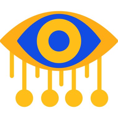 Mavi gökyüzünün arka planında mavi göz ve bulutlar olan bir çizgi film mavi gözünün vektör çizimi