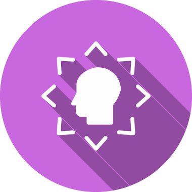 Beyaz kafa avlama ikonu uzun gölgede izole edilmiş. kafa ve istihdam işareti. İnsan kaynakları ve asker alımı için adam toplamak. mor kare düğme. vektör.