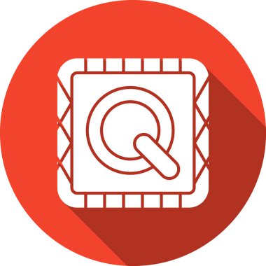 Beyaz çizgi arama motoru simgesi beyaz arkaplanda izole edildi. Kırmızı daire düğmesi. vektör illüstrasyonu