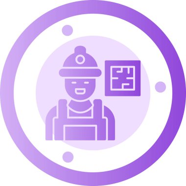 Şapkalı ve ateş ikonlu itfaiyeci, vektör illüstrasyonu.