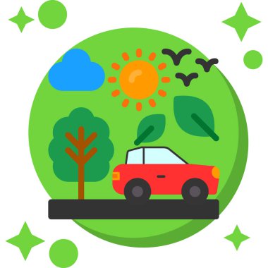 Ormanın arka planında yeşil bir araba.