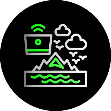 Bir su damlasının yeşil ve siyah ikonunun vektör çizimi