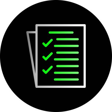 Kontrol listesi simgesi simgesi. biçim iki renkli düz sembol, yeşil ve siyah renkler, yuvarlak açılar, gri arkaplan.