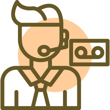 Elinde bir fincan kahve ve fotoğraf makinesi olan bir adamın vektör çizimi.