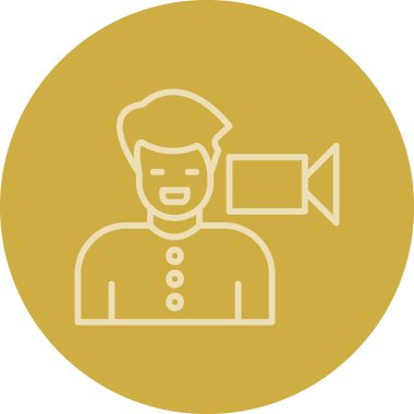 Sakallı ve maskeli bir vektör çizgisi olan bir adam daire içinde, düz bir şekilde beyaz üzerinde izole edilmiş..