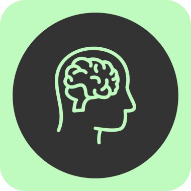 Beyin vektör simgesi. Resim biçimi yuvarlak kare tuşlu, koyu yeşil arkaplan ve gri renkli düz simge sembolüdür. beyaz arkaplan.