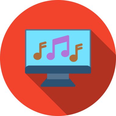 Müzik simgesi ile bilgisayar monitörü, basit vektör illüstrasyonu