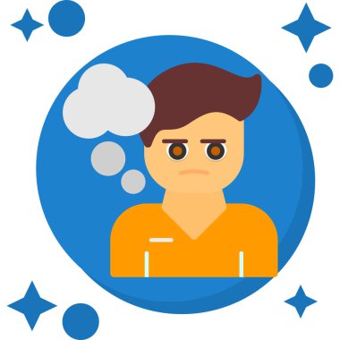 Genç adam kafasını düşünüyor, vektör çizimi tasarımı. Düşünme konsepti.