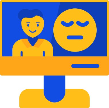 Kızgın suratlı kızgın bir bilgisayar. Arka planda bir adamın vektör çizimi.