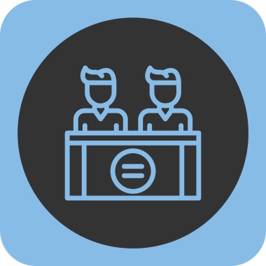 parti vektör simgesi. biçim düz yuvarlak kare düğmedir, mavi ve gri renkler, beyaz arkaplan.