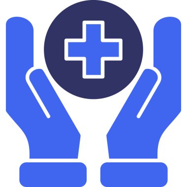 Tıbbi bakım vektör ikonu. biçim iki renkli düz sembol, mavi ve gri renkler, yuvarlak açılar, beyaz arkaplan.