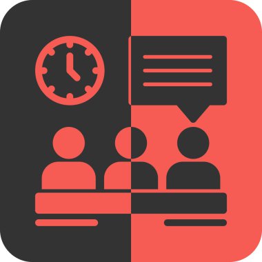 Zaman yönetimi vektör simgesi. biçim iki renkli düz sembol, yoğun kırmızı ve siyah renkler, yuvarlak açılar, beyaz arkaplan.