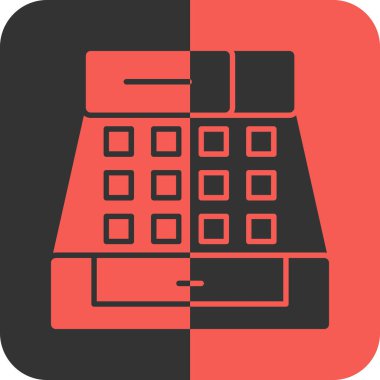 ATM glyph simgesi. biçim iki renkli düz sembol, yoğun kırmızı ve siyah renkler, yuvarlak açılar, beyaz arkaplan.