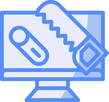 Bilgisayar monitörü simgesi. Taslak bilgisayar monitörü vektör rengi düz izole