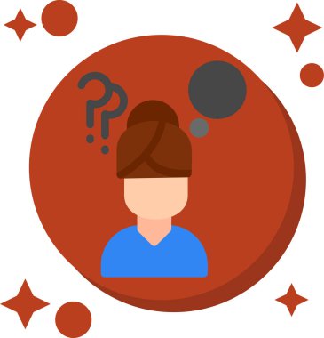 Soru işareti, illüstrasyon, beyaz arkaplanda vektör olduğunu düşünen bir kadın..