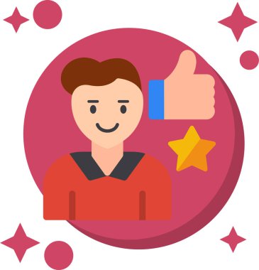 Başparmakları havada mutlu bir adam. vektör düz illüstrasyon