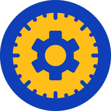 Gears'ı simge vektör. Düz sembolü, sarı renkli, yuvarlak açılar, beyaz arka plan tarzıdır