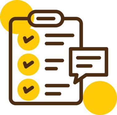 Sözleşme ikonu. Taslak biçimi yuvarlak açılı düz ikonik sembol, sarı renk, yuvarlak arkaplan.