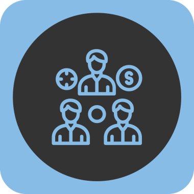 Takım buluşması ikonu. Vektör biçimi düz iki renkli sembol, yuvarlak açılar, yumuşak mavi renkler. beyaz renkler.