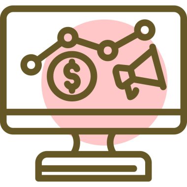 Dolar işareti simgesi, vektör illüstrasyonlu bilgisayar monitörü