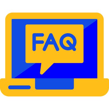 Soru işareti ve konuşma balonu çizim dizaynı olan dizüstü bilgisayar