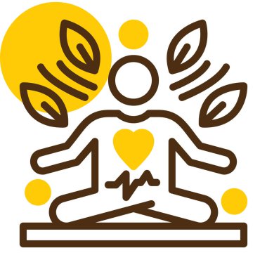 kalp ve el ikonu vektör illüstrasyonuyla yoga pozu