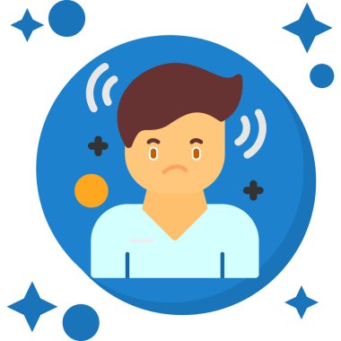 Başı ağrıyan üzgün bir adam. Kafası olan bir adamın tasviri. vektör düz illüstrasyon.