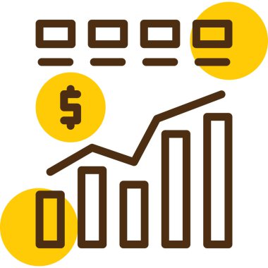 bar çizelgesi simgesi. Vektör illüstrasyon biçimi yuvarlak açılı düz ikonik semboldür, sarı renk, beyaz arkaplan.