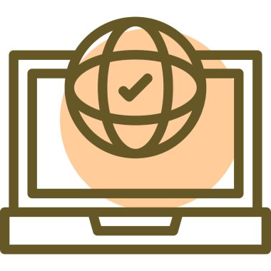 İşaretli simgesi olan dizüstü bilgisayar. İnternet düğmesi. vektör tasarımı.