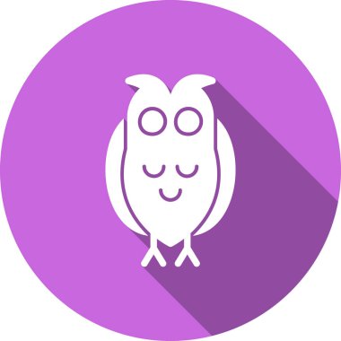 Baykuş vektör simgesi. biçim düz sembol, mor ve mor renkler, yuvarlak açılar, beyaz arkaplan.