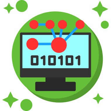 İkili kodlu bilgisayar görüntüsü. düz simge, basit, vektör illüstrasyonu.