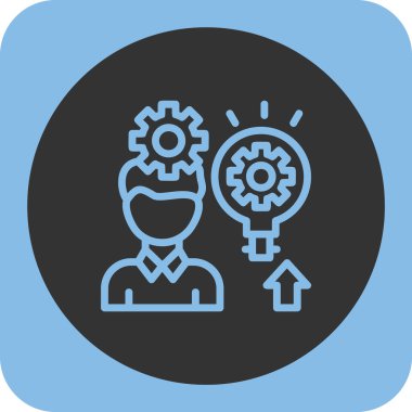 Beyin vektör simgesi. style image yuvarlak kare düğmesi, mavi ve gri renkler, gri arkaplan üzerindeki düz simge simgesidir.