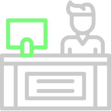 Bilgisayar masası ofis simgesi ana hat biçiminde