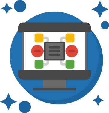 Bilgisayar monitörü simgesi. düz dizayn. Vektör çizimi. uzun gölgeli beyaz arkaplanda izole.