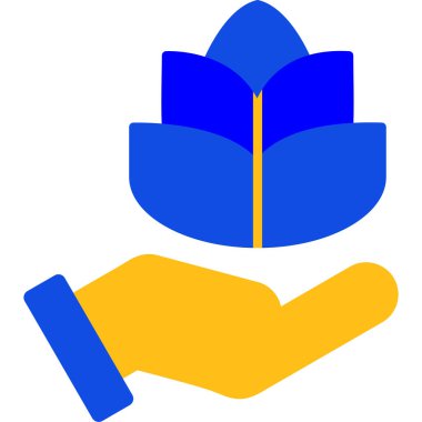 Bir kitap simgesini düz bir şekilde tutan el.